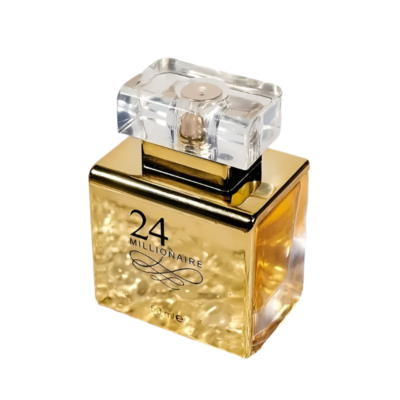 NNETM 24 Millionaire Vanilla Perfume for Women in elegant gold bottle with clear cap.