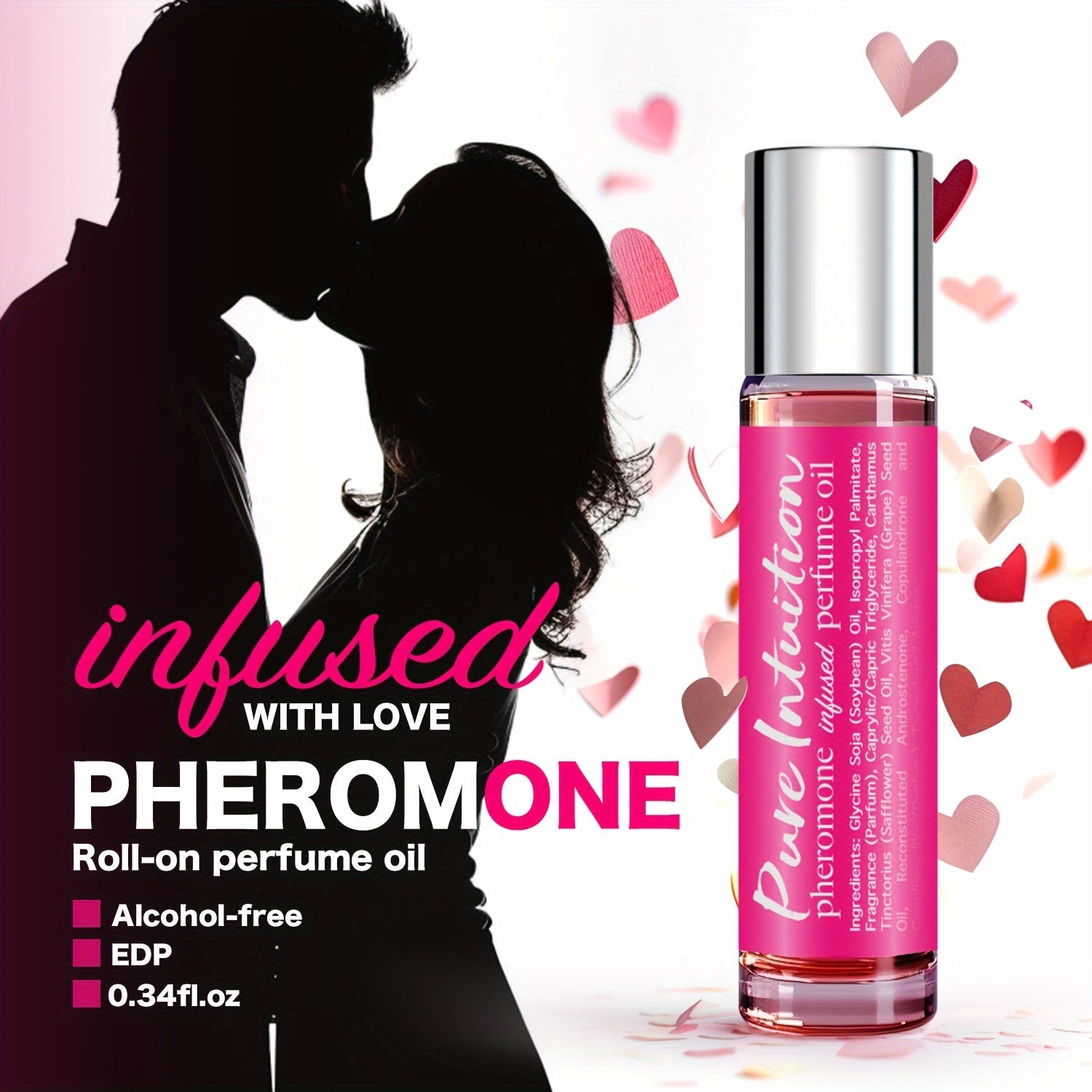 Infused Pheromone Perfume Oil Cologne in a romantic setting, showcasing its alcohol-free formula and roll-on application.