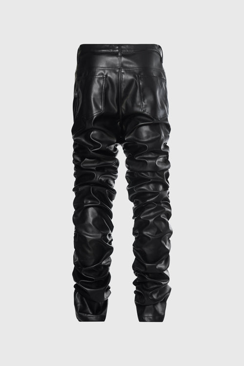 Metal Logo Pinched Comfortable Faux Lambskin Jeans - Modz Designs