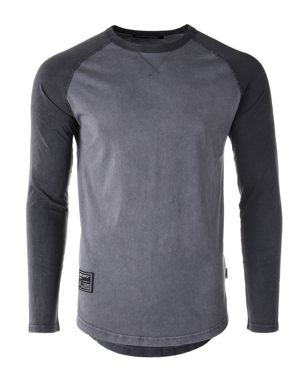 ZIMEGO Mens Athletic Fit Baseball Retro Contrast Long Sleeve Raglan T-Shirt in gray with contrasting sleeves.