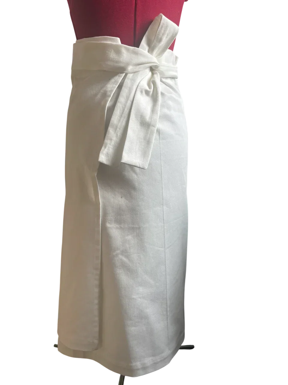 End of roll White Cotton Denim Wrap Midi Skirt - Modz Designs