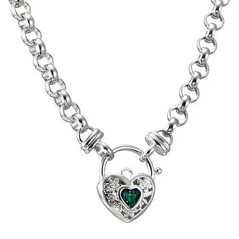 925 Sterling Silver Plated 6mm Belcher Chain Necklace with a Green Filigree Locket - USA Made - Modz Designs