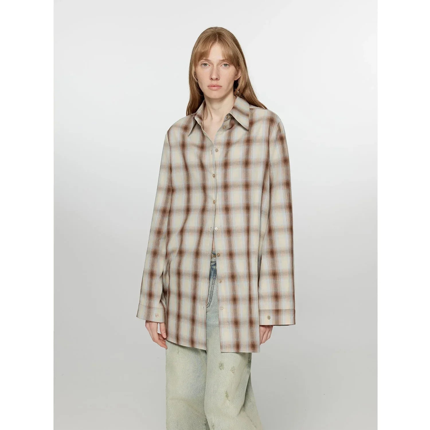 "Tea Grid" high-quality high-count cotton loose retro plaid shirt - Modz Designs