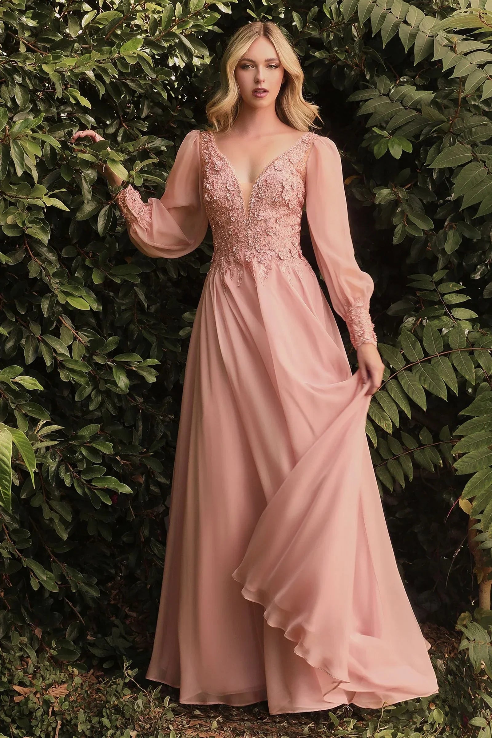 Long Sleeve Chiffon Evening Gown - Modz Designs