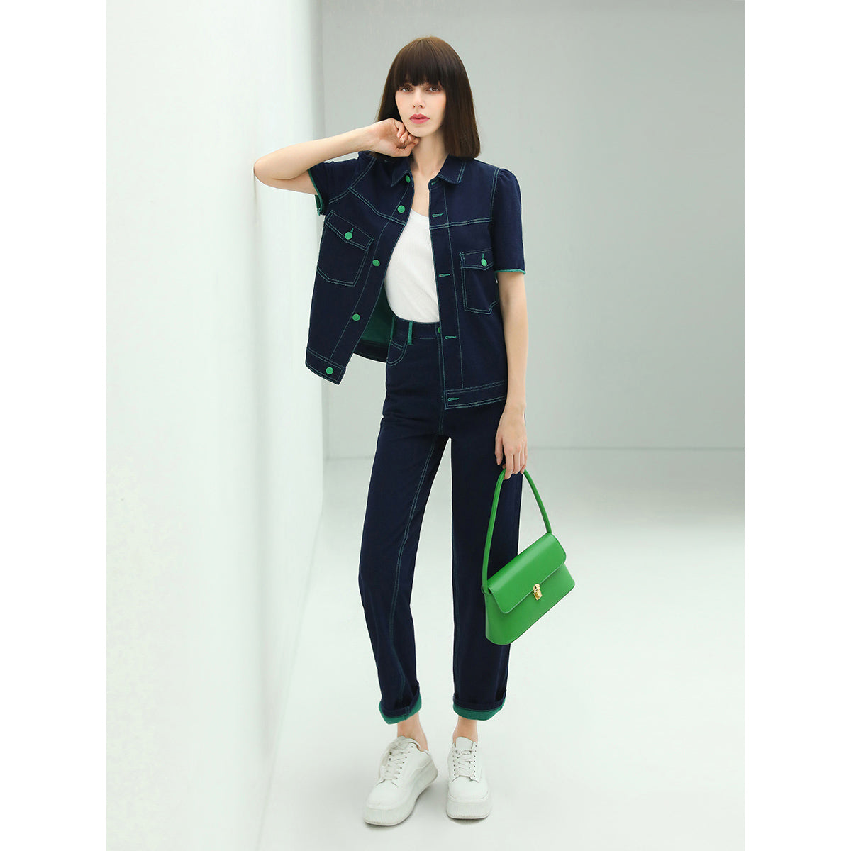 Contrast Stitch High-waist Navy Jeans - Modz Designs