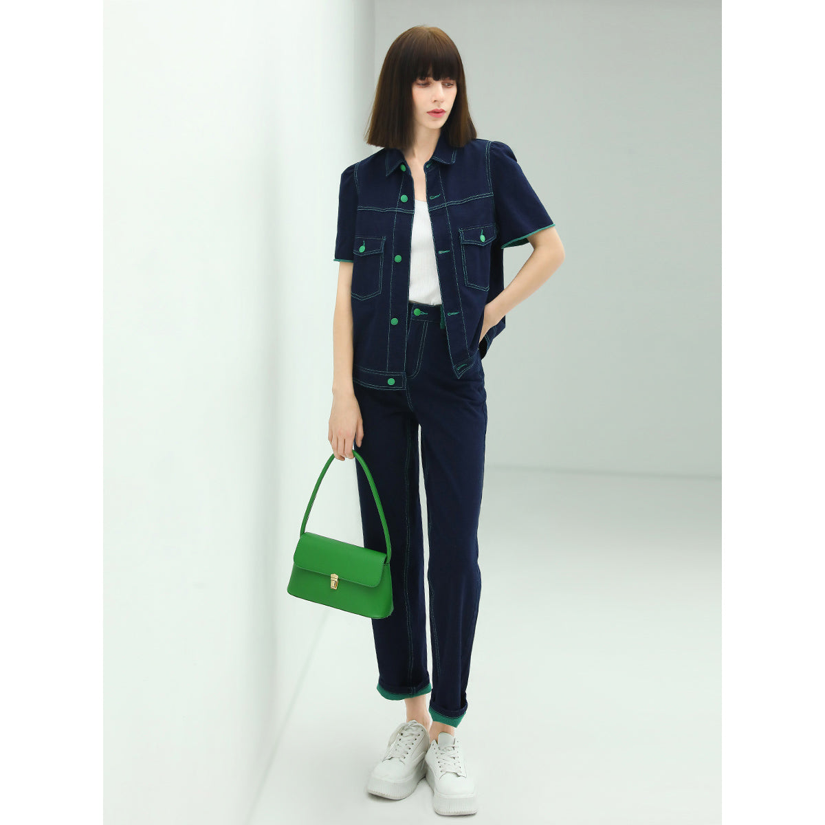 Contrast Stitch High-waist Navy Jeans - Modz Designs