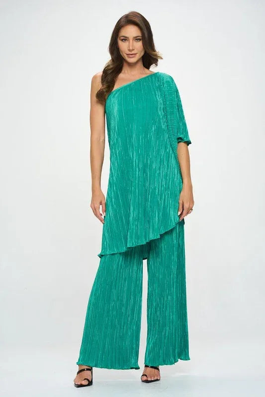 Plisse One Shoulder Draped Tunic Dress - Modz Designs
