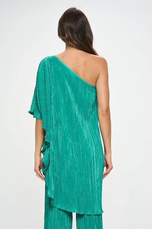 Plisse One Shoulder Draped Tunic Dress - Modz Designs