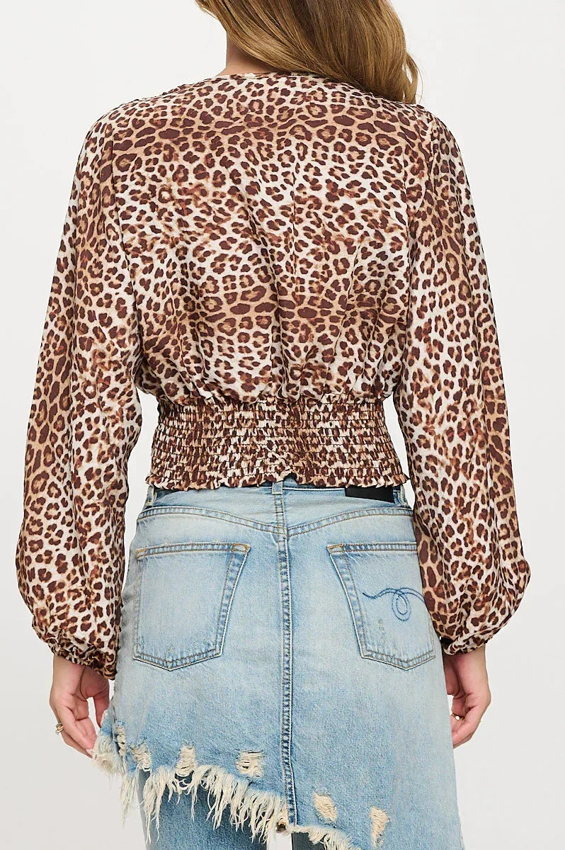 Leopard Print V neck Top with Smock Detail - Modz Designs