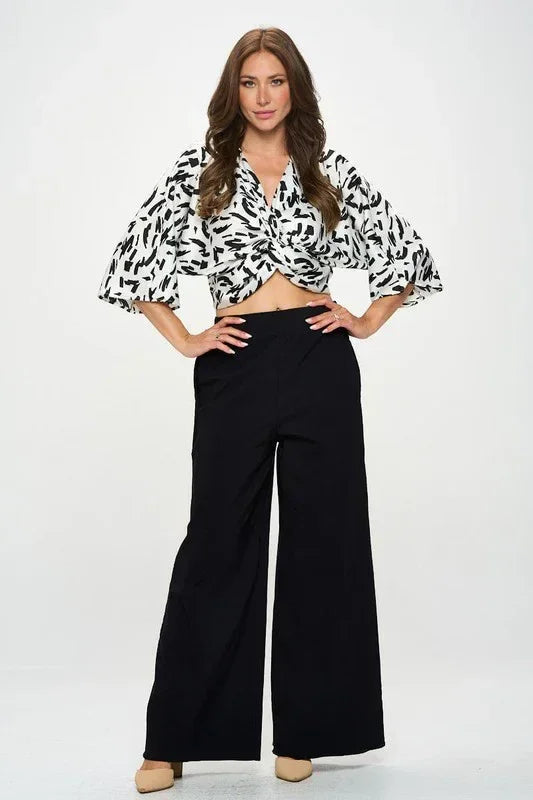 Satin Print Mid Sleeve Top with Front Twist - Modz Designs