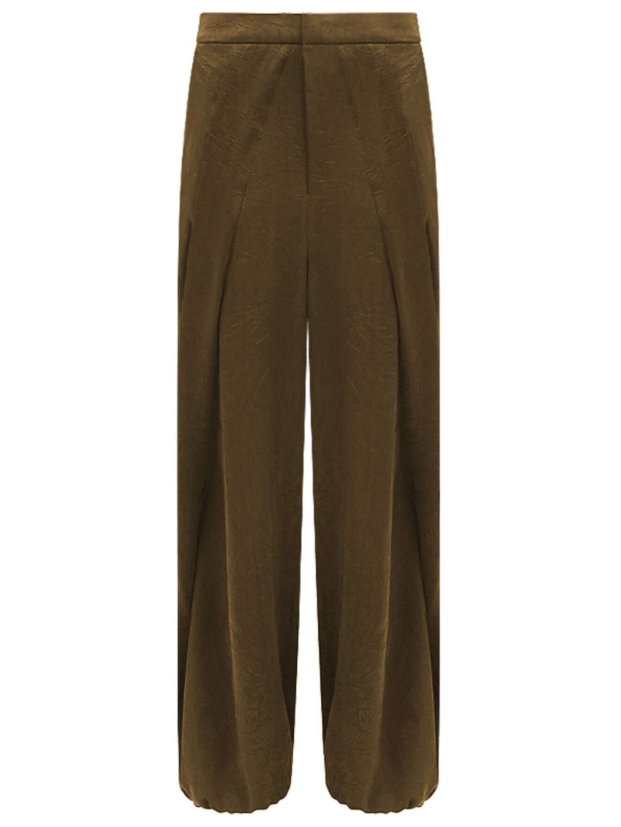 Luxurious Brown Satin High Waist Pleated Pants - Modz Designs