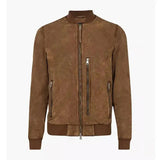 Men’s Brown Suede Real Leather Bomber Jacket-0