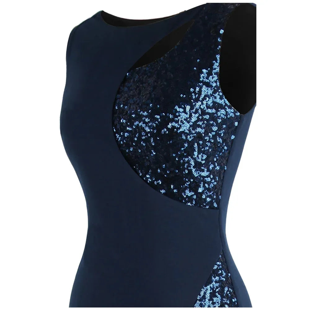 Splicing Sequin Evening Dress Slit Gradient Evening Dress Long Royal Blue - Modz Designs