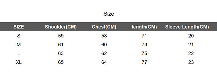 Size chart for Hip Hop Color Block Character Print Mens T Shirt Harajuku Streetwear Tops in S, M, L, XL.
