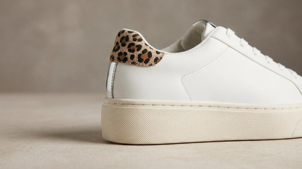 Stylish white women’s sneakers online with leopard print heel detail for a trendy casual look.
