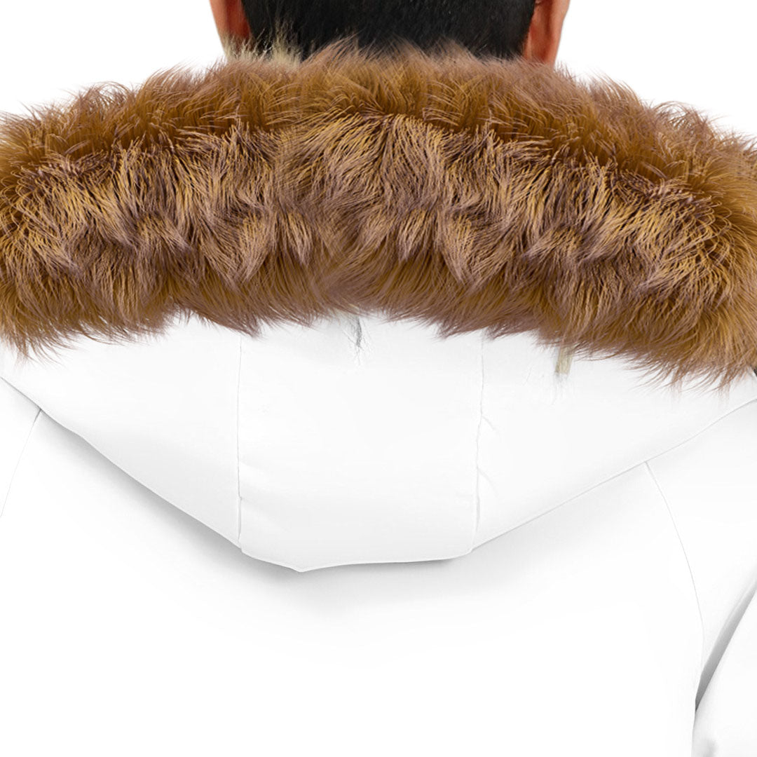 abbee White Winter Fur Hooded Thick Overcoat Jacket Stylish Lightweight Quilted Warm Puffer Coat-2