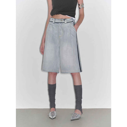 “Unruly Sonata” Neutral Style Loose Feeling Imported Washed Mid Rise Bumped Side Wide Leg Washed Denim Mid Pants - Modz Designs