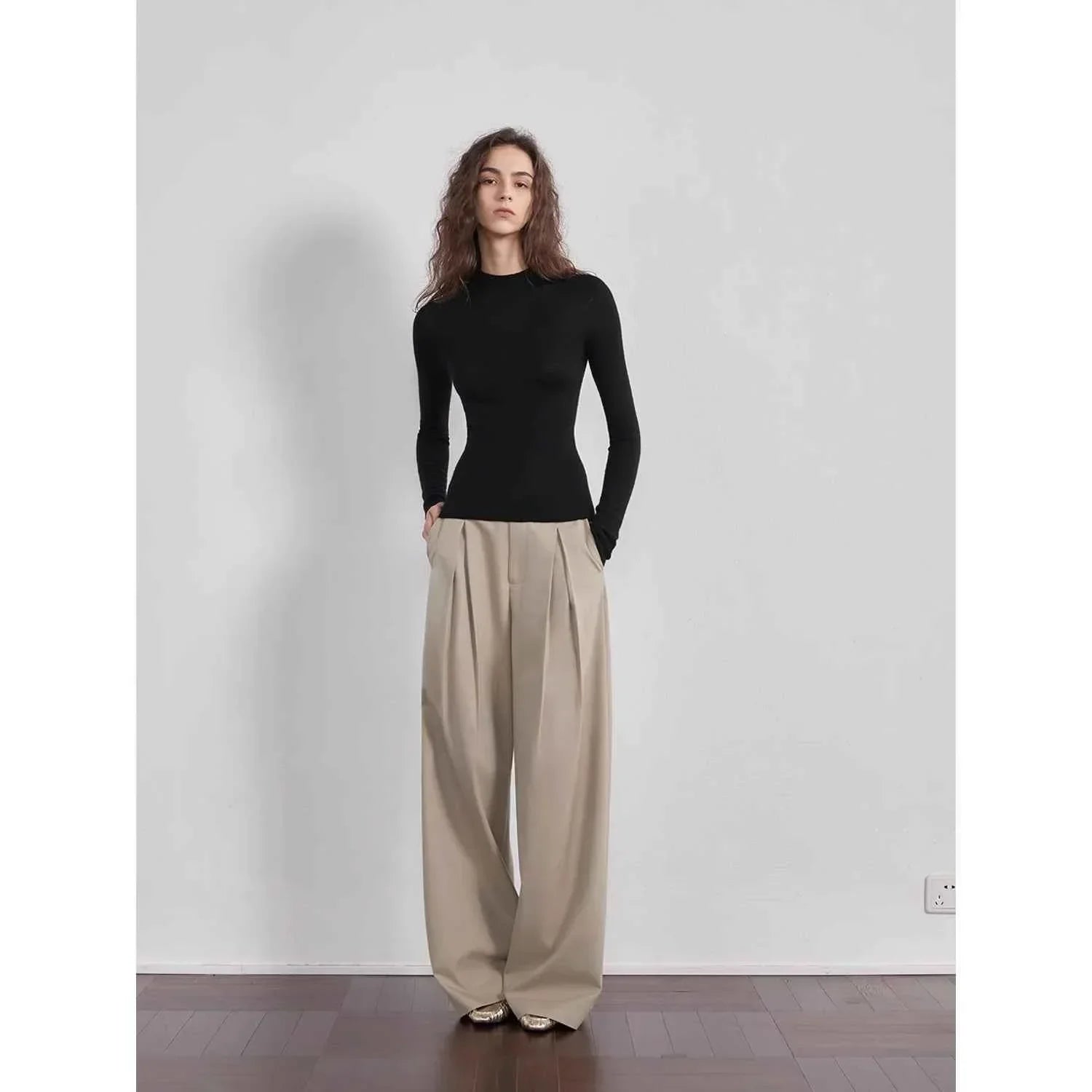 “Street Sketch”Fine-Spun Wool Fashion, Waistless Pleated Loose-Fitting Straight-Leg and Wide-Leg Casual Trousers for Women - Modz Designs