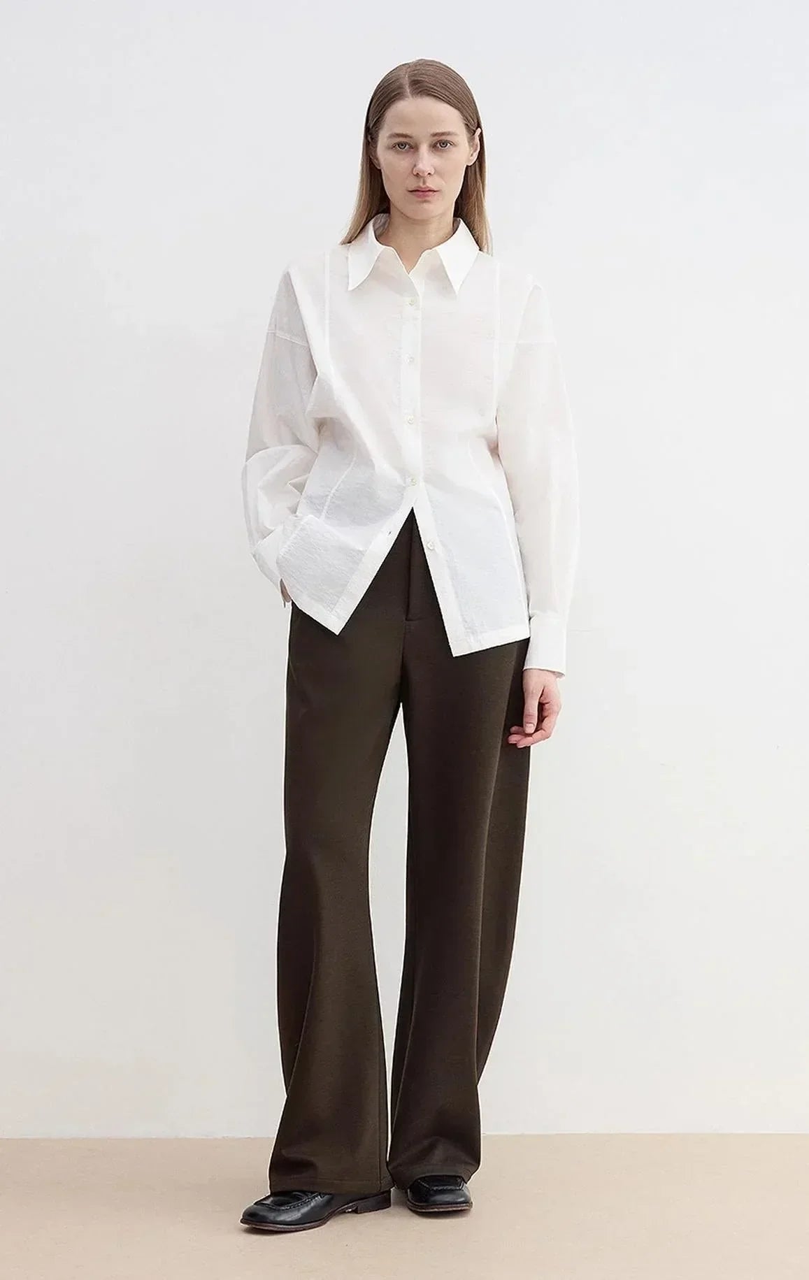 "Nostalgic Stroll" Wool Blended High Waist Curved Scimitar Casual Pants for Women - Modz Designs