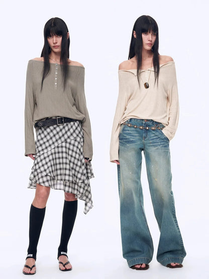 "Fashion Law" Casual One-shoulder Raglan Sleeve T-shirt Top - Modz Designs