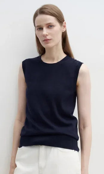 "Six Pence" round neck knitted sweater vest for women - Modz Designs