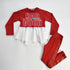 Undecided Love Girls Casual Set featuring a red top with layered pleats and red pants with leather accents.