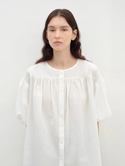 "Romantic Line Drawing" Pure Cotton Slightly Wrinkled Puff Sleeve Short Top for Women - Modz Designs