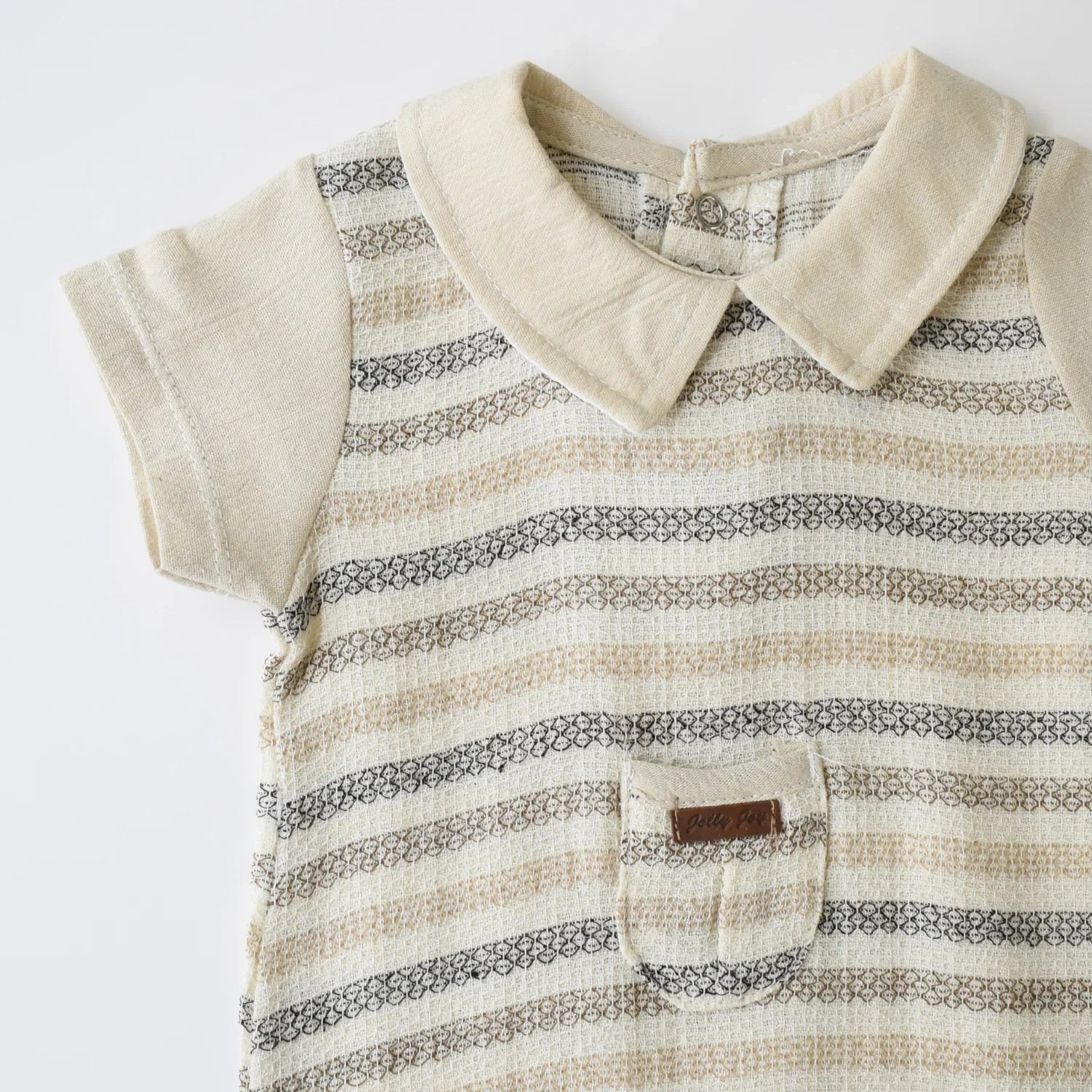 Striped Baby Dressy Overall featuring a classic striped pattern and a convenient front pocket.