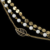 1 pc Foot Beach Jewellery Gold Silver Multi-layer Chain White Beads Leaf Anklet