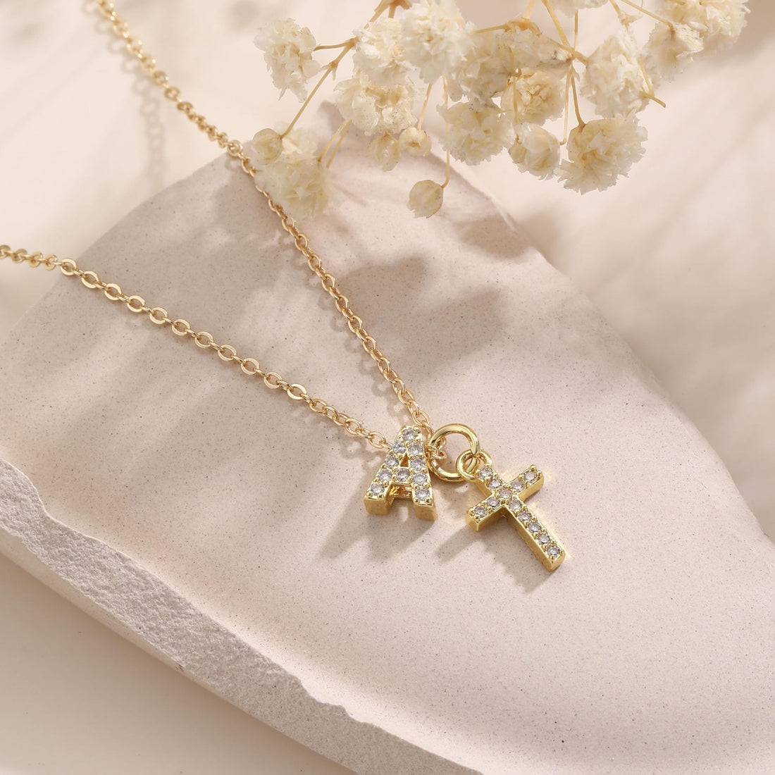 Zircon Inlaid 26 Letter Cross English Necklace