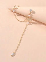 1pc Crystal Pearl Butterfly Long Chain Cartilage Stud Earring Stunning Ear Cuff