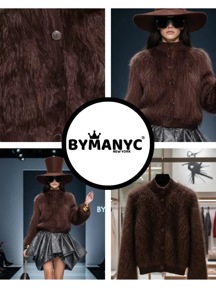 Brown Stand-Up Collar Jacket For Women, Gramercy, BYMANYC New York. - Modz Designs