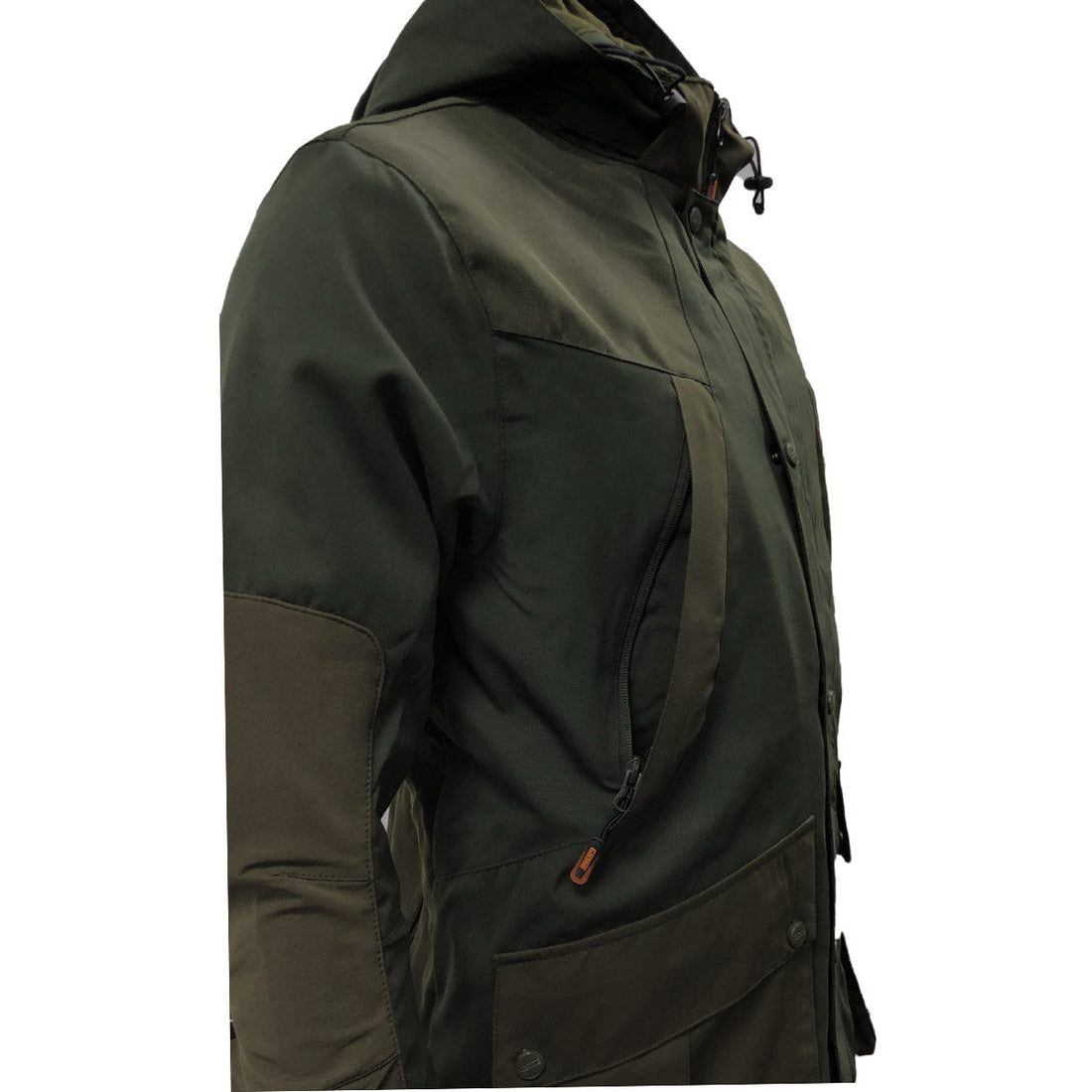 Game Mens Scope Jacket and Trousers in dark green, featuring waterproof fabric and durable stretch accents.