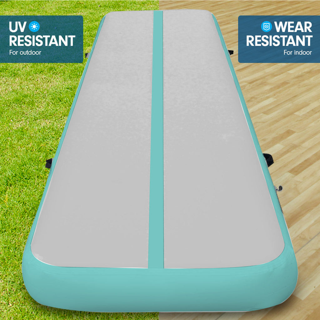 NNEDPE 4m x 2m Air Track Gymnastics Mat Tumbling Exercise - Grey Green