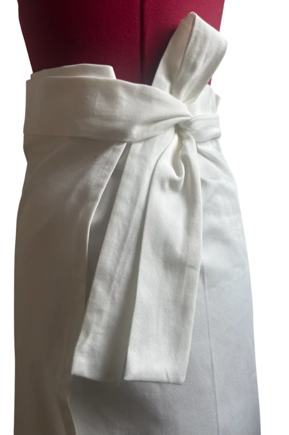 End of roll White Cotton Denim Wrap Midi Skirt - Modz Designs