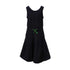 Black Cable Knit Dress for Girls featuring intricate cable knit patterns and a green bow detail.
