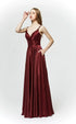 J19025 V-neck ball gown in rich berry hue with pockets and A-line silhouette
