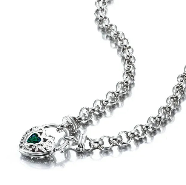 925 Sterling Silver Plated 6mm Belcher Chain Necklace with a Green Filigree Locket - USA Made - Modz Designs