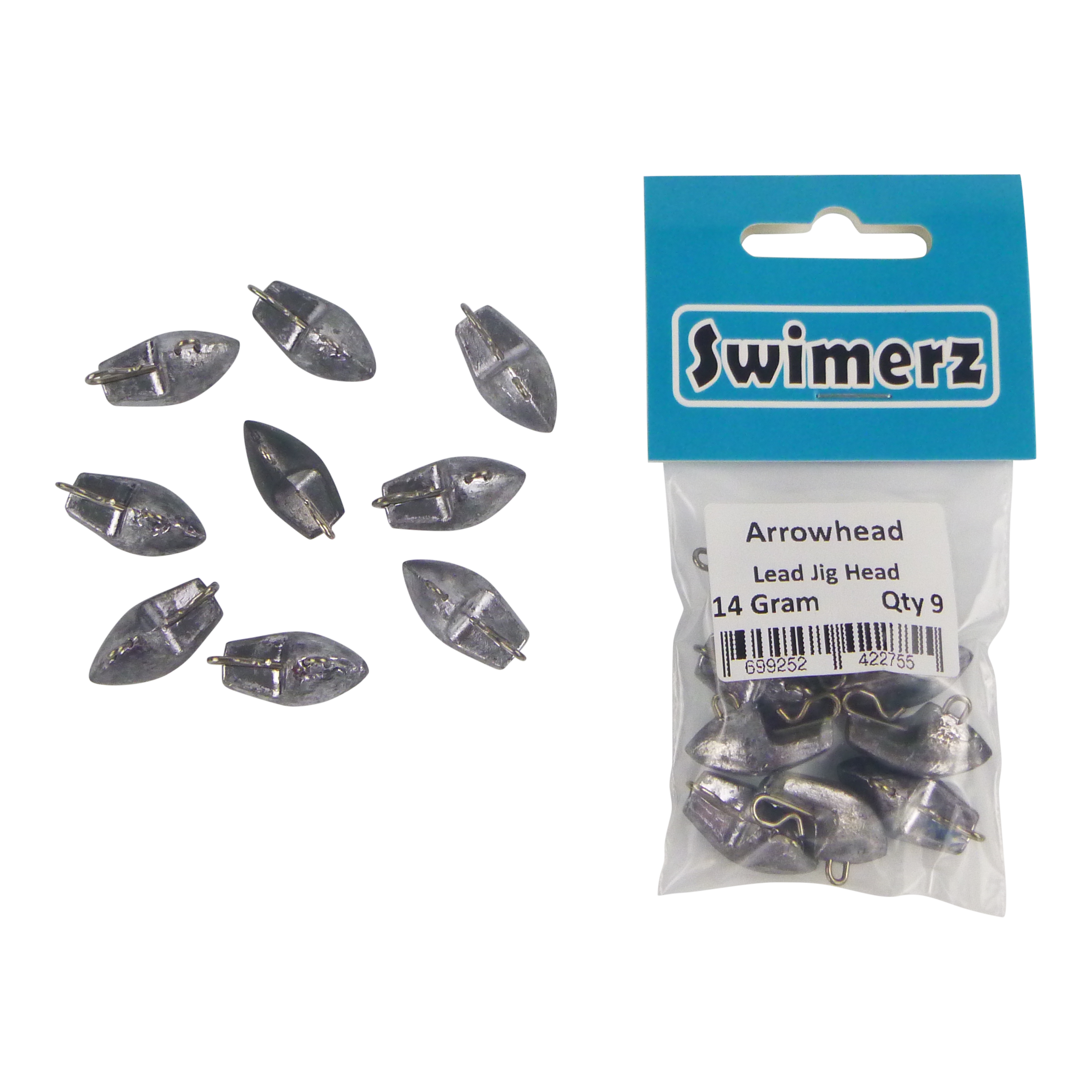 Swimerz 14gm Arrowhead Jig Head, 1/2oz, Lead, Qty 10-2