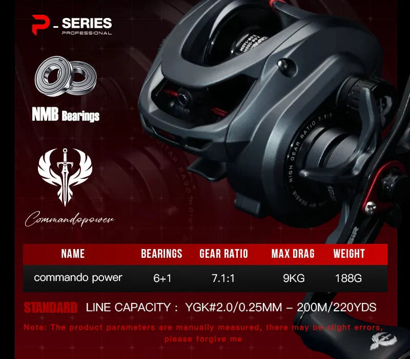 NNEOBA Commando Power Baitcaster Reel 9kg Right-Handed Black-3