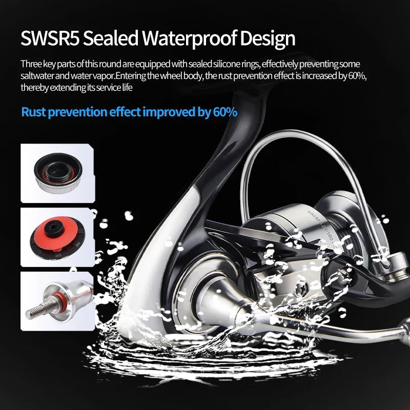 NNEOBA 7000 Series Saltwater Spinning Reel 5KG Drag Silver-1