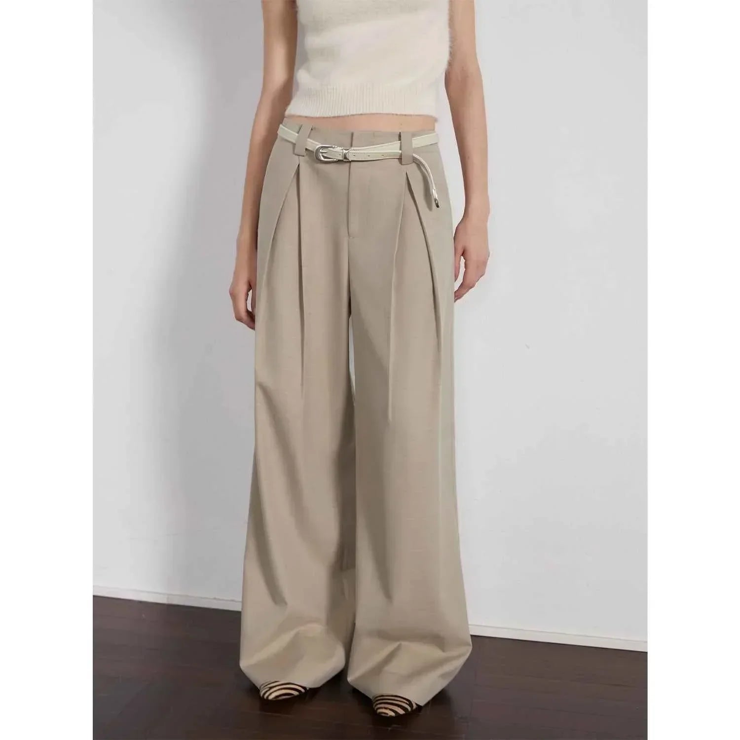 “Street Sketch”Fine-Spun Wool Fashion, Waistless Pleated Loose-Fitting Straight-Leg and Wide-Leg Casual Trousers for Women - Modz Designs