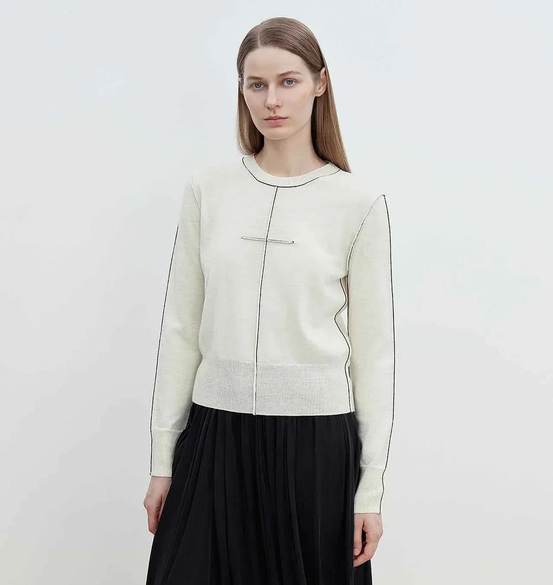 “Imbell"Imported Yangtze 30NM Contrast Stitch Wool Knit Skin-Friendly Short Top - Modz Designs