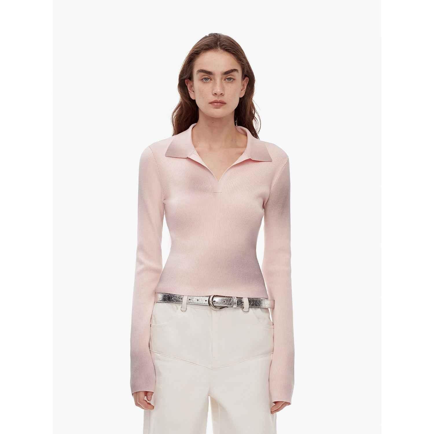 "Artistic Abstract" sfumato distressed printed merino wool waisted polo collar long sleeve short knit sweater - Modz Designs