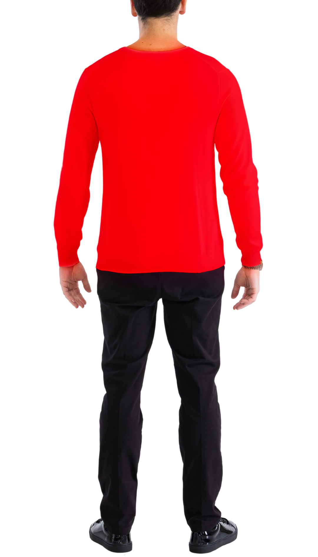 Sam Jacobi Mens Pullover Red Knitted Sweater V-neck Stylish Knitwear Long Sleeve Casual Slim Fit - Back View