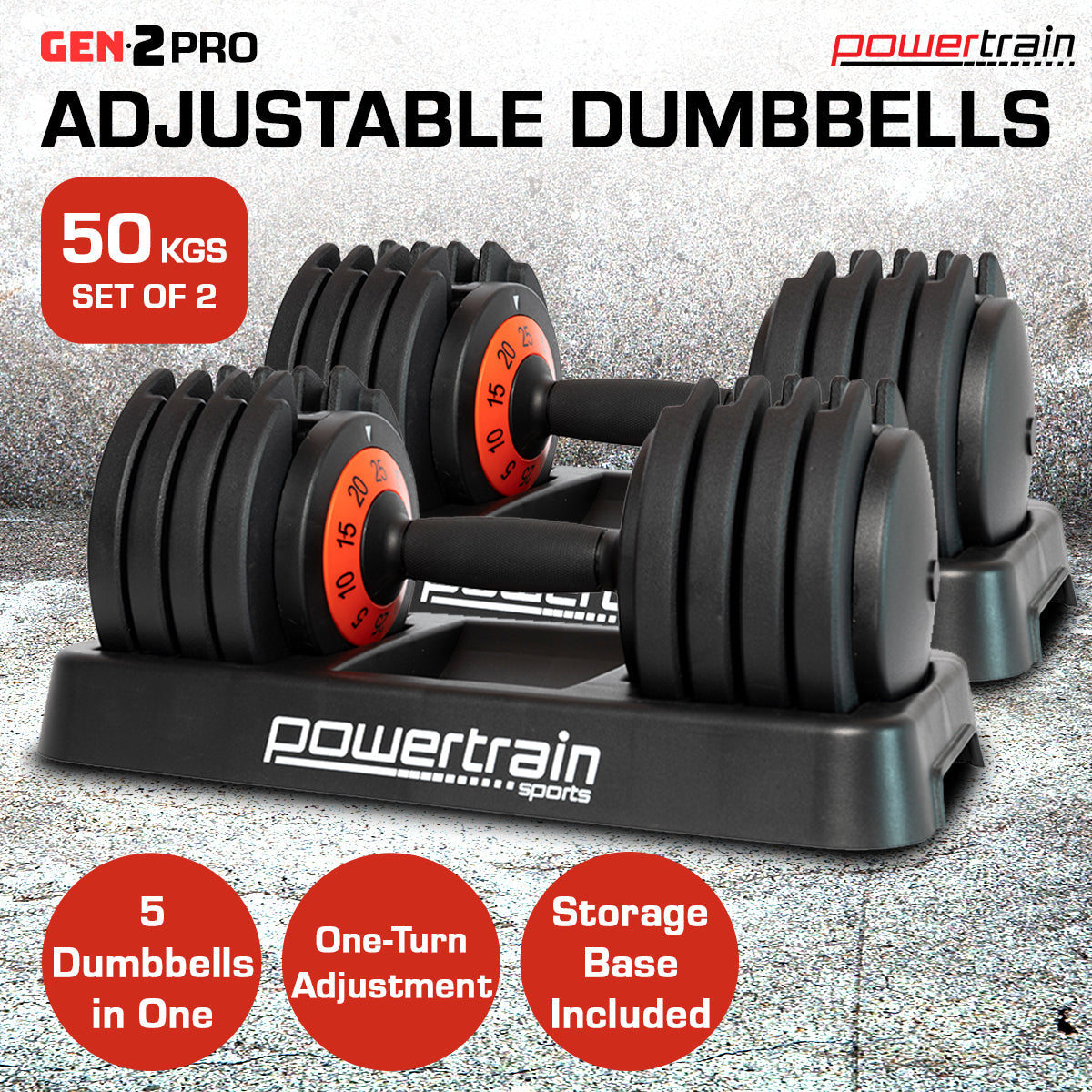 NNEDSZ GEN2 Pro Adjustable Dumbbell Set - 50kg