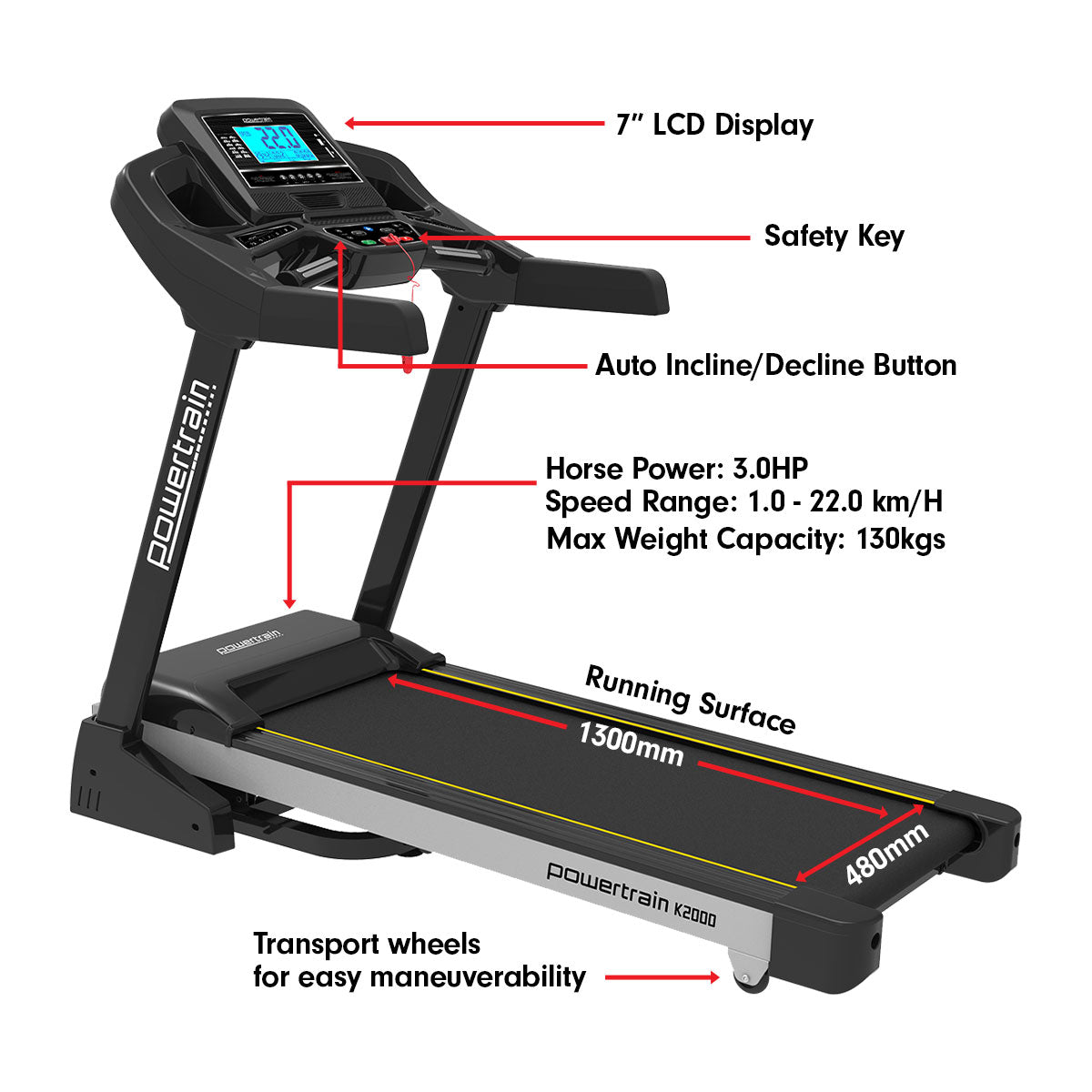 NNEDSZ K2000 Treadmill w/ Fan & Auto Incline Speed 22km/h