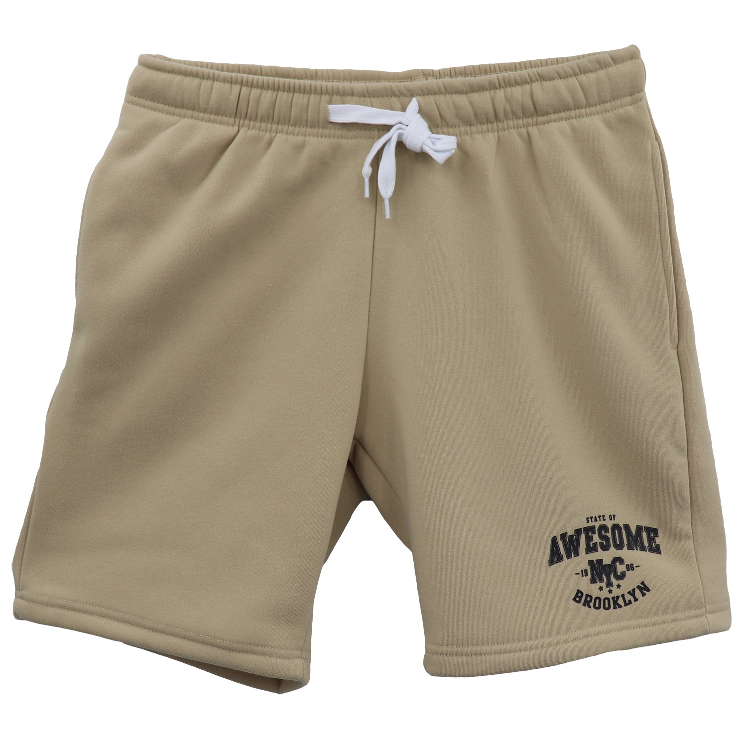 NNEDSZ Men's Fleece Shorts Casual Sports Sweat Pants w Elastic Waist Drawstring Pockets, Beige, L