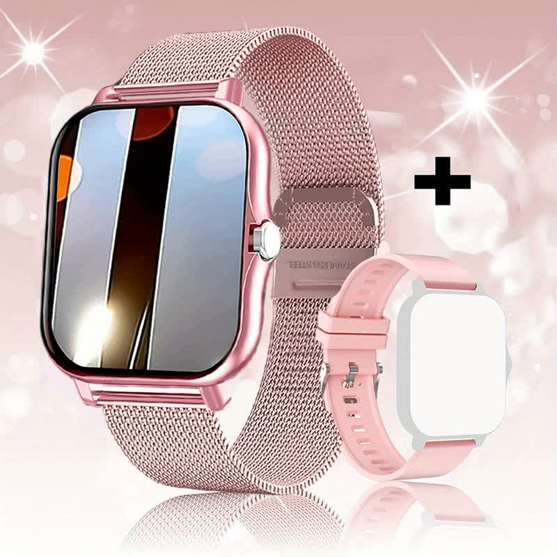 NNEDSZ Steel Bracelet With Silicone Strap Pink Smart Fitness Watch with Large Display - 24 Sport Modes, Heart Rate Monitor & More