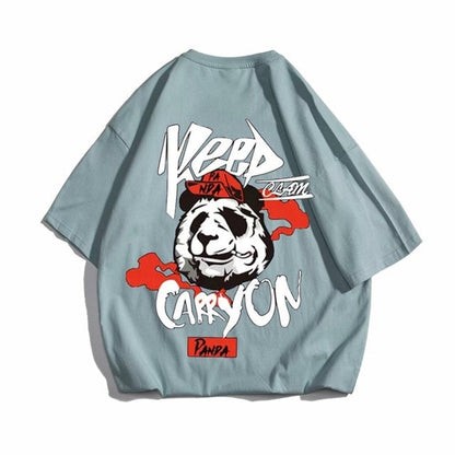 Hip hop tees shirt Panda print cotton short sleeve loose cool men T shirt casual o-neck Summer mens Punk tshirt Fashion.